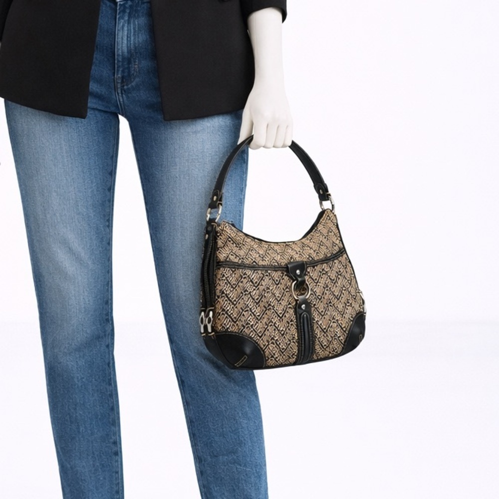 Etienne Aigner Black & Tan Woven Shoulder Bag – Very Good Condition